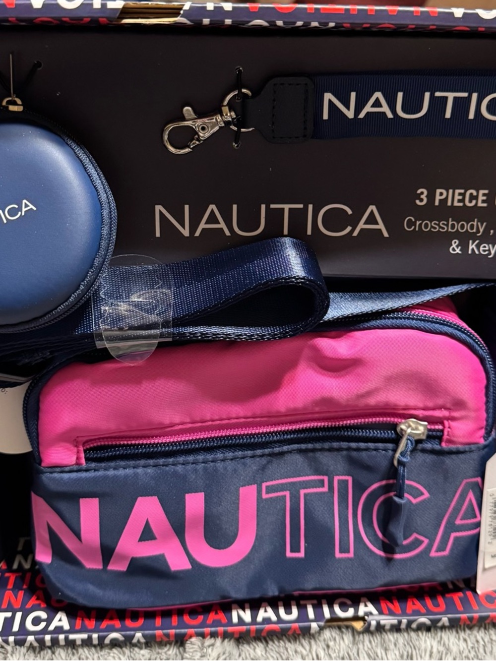 Nautica Navy and Hot Pink 3-Piece Crossbody Set